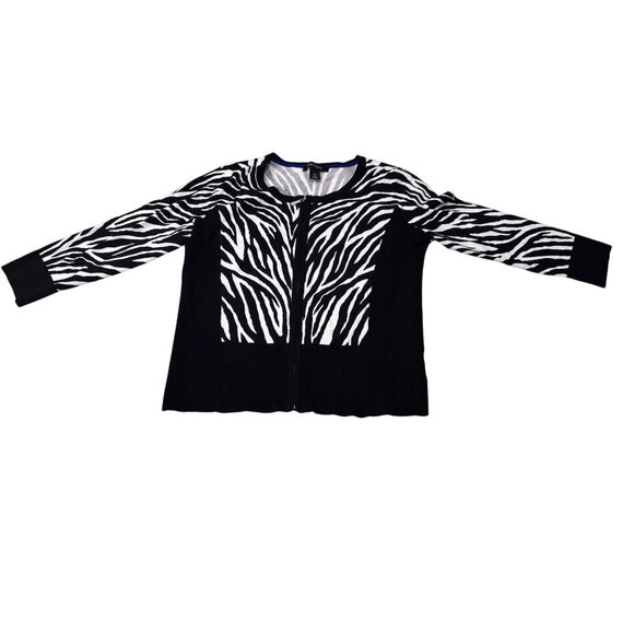 White House Black Market Zebra Print Cardigan Sweater Black & White Medium - Picture 6 of 11